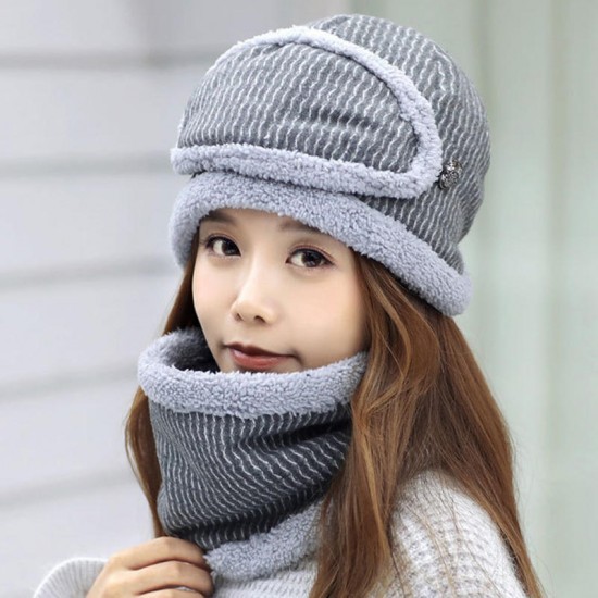 Women Winter Thick Warm Knitted Hat Fleece Liner Multipurpose Face Mask Knit Cap Scarf