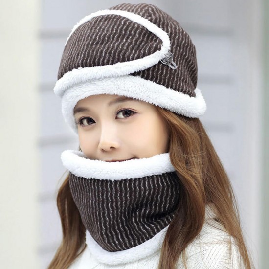 Women Winter Thick Warm Knitted Hat Fleece Liner Multipurpose Face Mask Knit Cap Scarf