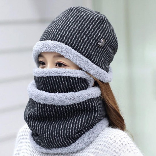 Women Winter Thick Warm Knitted Hat Fleece Liner Multipurpose Face Mask Knit Cap Scarf