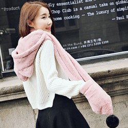 Women Winter Thicken Scarf Wrap Hat Gloves Set One Piece Woolen Warm Ourdoors Long Hooded Scarf