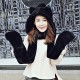 Women Winter Thicken Scarf Wrap Hat Gloves Set One Piece Woolen Warm Ourdoors Long Hooded Scarf