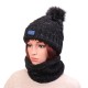 Women Winter Thicken Warm Knitted Hat And Collar Scarf Set Casual Windproof Adjustable Hat