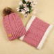 Women Winter Thicken Warm Knitted Hat And Collar Scarf Set Casual Windproof Adjustable Hat