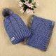 Women Winter Thicken Warm Knitted Hat And Collar Scarf Set Casual Windproof Adjustable Hat