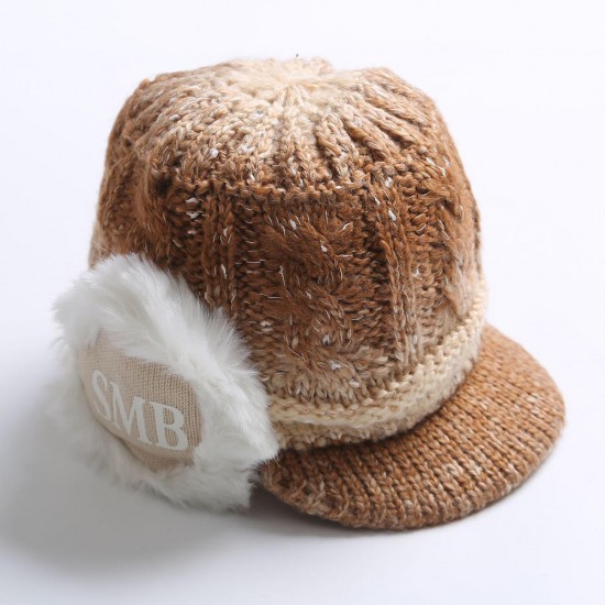 Women Winter Thickened Warm Gradient Knitted Hat Earmuffs Knit Beret Cap