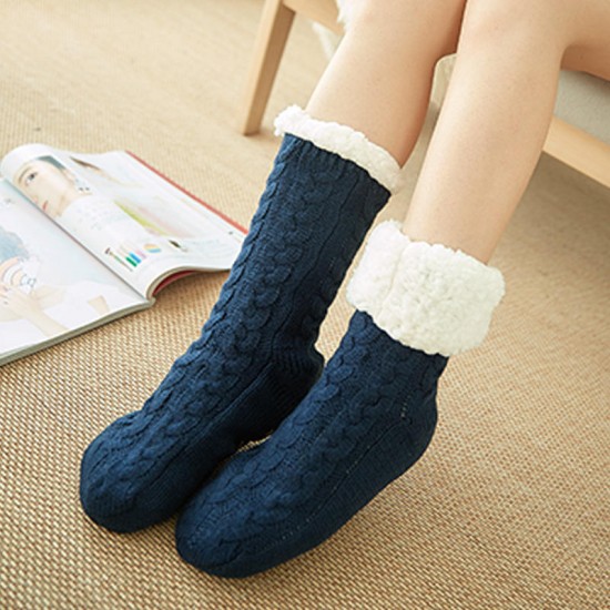 Women Winter Thickening Warm Casual Socks Non-Slip Silicone Middle Tube Socks