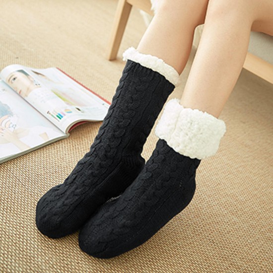 Women Winter Thickening Warm Casual Socks Non-Slip Silicone Middle Tube Socks