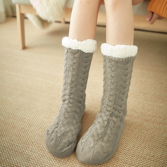 Women Winter Thickening Warm Casual Socks Non-Slip Silicone Middle Tube Socks