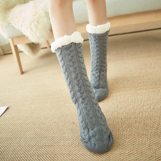 Women Winter Thickening Warm Casual Socks Non-Slip Silicone Middle Tube Socks