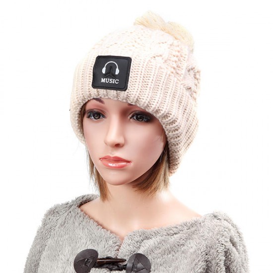 Women Wool Crochet Knitting Hat Plush Lining Ball Winter Warm Braided Ski Beanie Cap