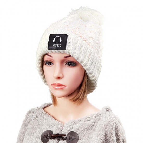 Women Wool Crochet Knitting Hat Plush Lining Ball Winter Warm Braided Ski Beanie Cap