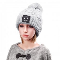 Women Wool Crochet Knitting Hat Plush Lining Ball Winter Warm Braided Ski Beanie Cap