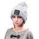 Women Wool Crochet Knitting Hat Plush Lining Ball Winter Warm Braided Ski Beanie Cap