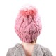 Women Wool Crochet Knitting Hat Plush Lining Ball Winter Warm Braided Ski Beanie Cap