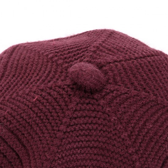 Women Wool Knitted Warm Octagonal Cap Solid Flexible Casual Hats