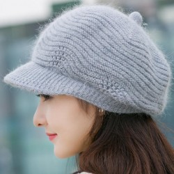 Women Wool Knitted Warm Octagonal Cap Solid Flexible Casual Hats