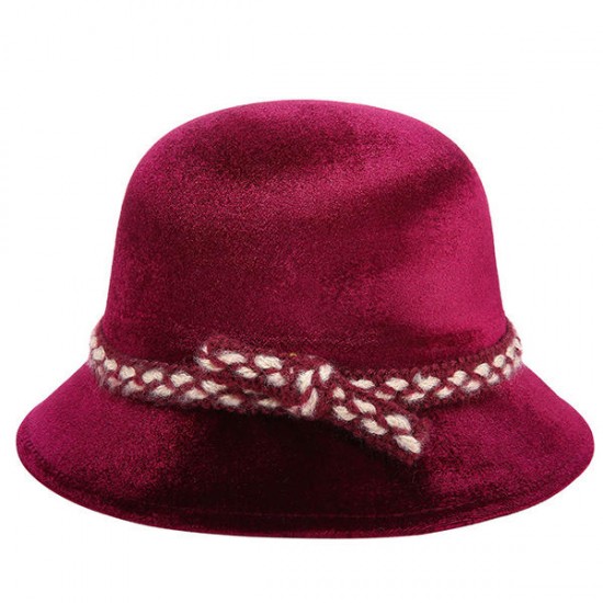 Women Wool Middle-Aged Lady Gold Velvet Hat Fashion Outdoor Warm Basin Cap