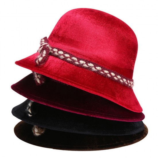 Women Wool Middle-Aged Lady Gold Velvet Hat Fashion Outdoor Warm Basin Cap