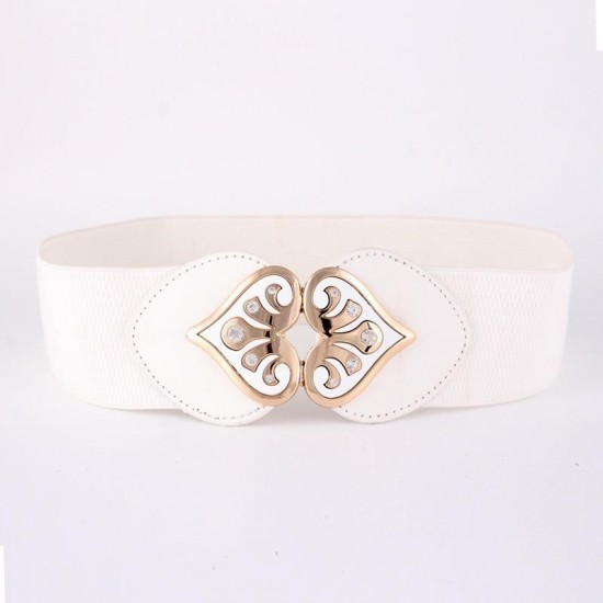 Women Woven PU Leather Buckle Elastic Waistband Stretch Wide Waist Belt