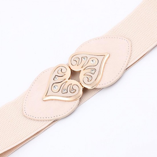 Women Woven PU Leather Buckle Elastic Waistband Stretch Wide Waist Belt