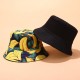 Women & Men Fruit Print And Black Two-Sided Bucket Hat