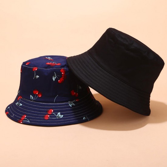 Women & Men Fruit Print And Black Two-Sided Bucket Hat