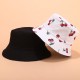 Women & Men Fruit Print And Black Two-Sided Bucket Hat