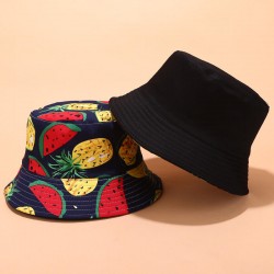 Women & Men Fruit Print And Black Two-Sided Bucket Hat