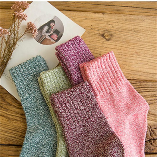 Women 's Plain Breathable Deodorization Knit Wool Cozy Crew Socks Combed Cotton Sock