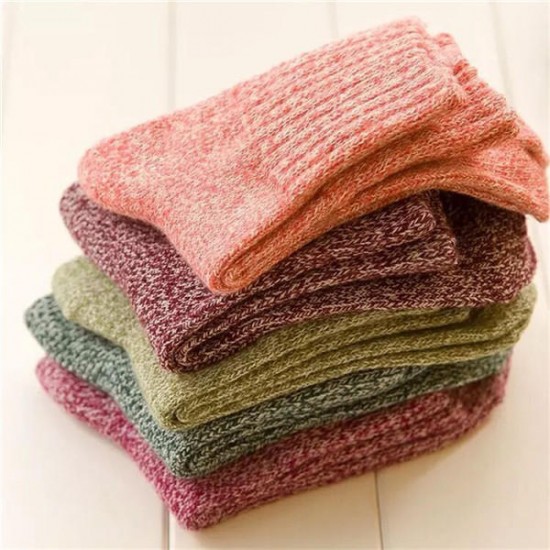 Women 's Plain Breathable Deodorization Knit Wool Cozy Crew Socks Combed Cotton Sock