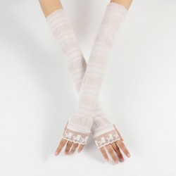 Women's Anti-UV Long ice Silk Puff Arm Sleeves White Lace Sleeve Sunscreen Sleeve