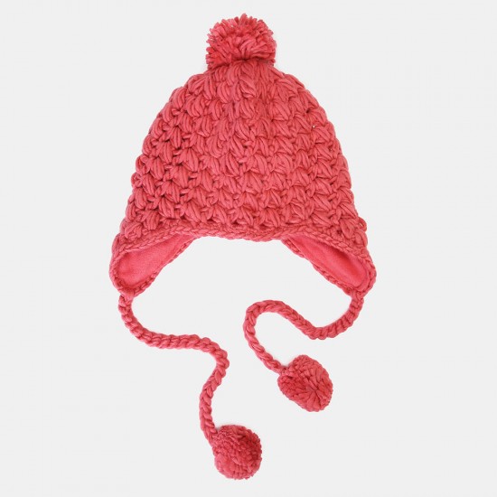 Women's Beanie Solid Color Warm Knitted Hat Small Caps With Rose Pompon Hat