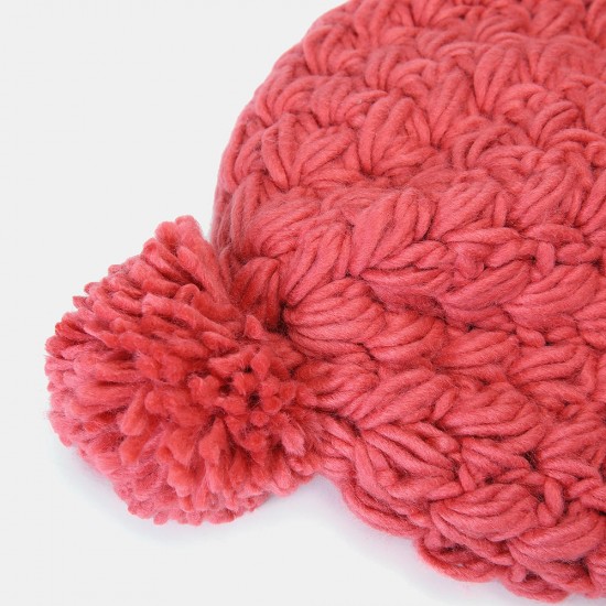 Women's Beanie Solid Color Warm Knitted Hat Small Caps With Rose Pompon Hat