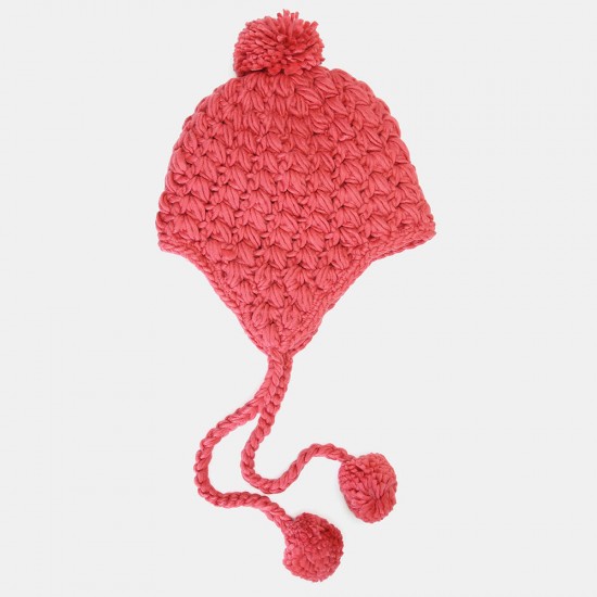 Women's Beanie Solid Color Warm Knitted Hat Small Caps With Rose Pompon Hat