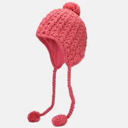 Women's Beanie Solid Color Warm Knitted Hat Small Caps With Rose Pompon Hat