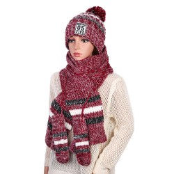 Women's Chic Full Handmade Knitting Three-piece Set Warm Thickened Christmas Knit Hat Scarf Gloves
