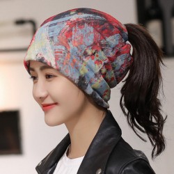 Womens Double Layers Breathable Multifunctional Beanie Caps Collar Fashion Printting Brimless Hat