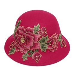 Women's Ethnic Red Peony Bucket Hat Casual Flower Embroidery Cap