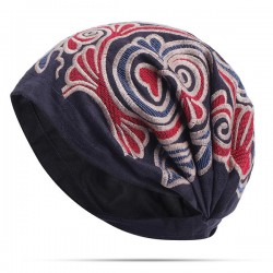Womens Ethnic Vintage Embroidery Flowers Breathable Beanie Hat Casual Adjustable Turban Caps