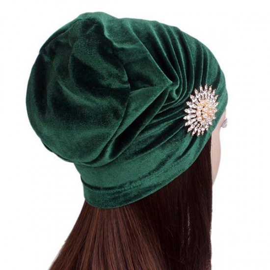 Womens Fleece Slouch Rhinestone Skullies Beanie Caps Bonnet Cap Outdoor Earmuffs Hat Turban