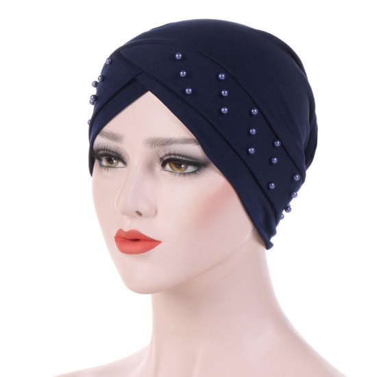 Womens Good Elastic Polyester Earmuffs Chemo Caps Cross Breathable Turban Hat