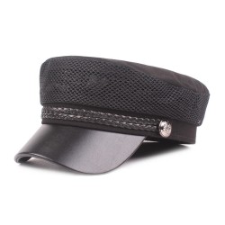 Women's Leather Brim Navy Cap Beret Caps Mesh Fashion Octagonal Cap