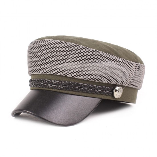 Women's Leather Brim Navy Cap Beret Caps Mesh Fashion Octagonal Cap