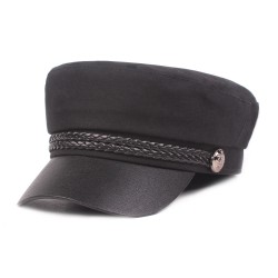 Women's Leather Jacket Navy Cap Flat Hats Retro Military Cap