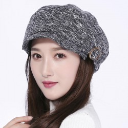 Womens Leisure Earmuffs Double Layers Flat Hats Outdoor Warm Knitted Beret Caps