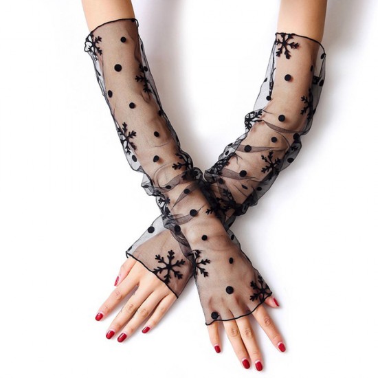 Women's Mesh Ice Sleeves Anti-UV Long-sleeved Lace Half Finger Gloves Arm Sleeves