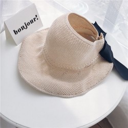 Women's Outdoor Breathable Sunshade Folding Empty Top Cap Travel Beach Knit Floppy Hat