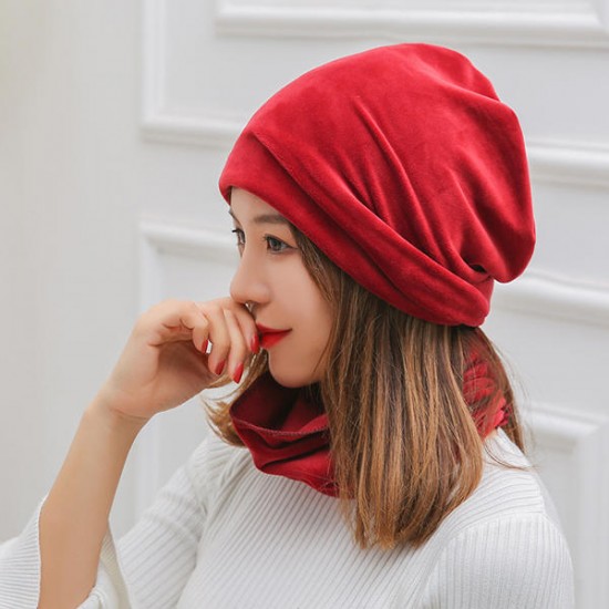 Women's Outdoor Windproof Warm Headwear Simple Style Solid Velvet Beanie Face Mask Scarf