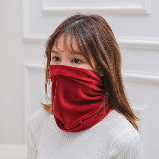 Women's Outdoor Windproof Warm Headwear Simple Style Solid Velvet Beanie Face Mask Scarf