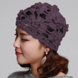 Womens Slouchy Hand-Woven Knit Beanie Hat Winter Hollow Out Earmuffs Skull Cap